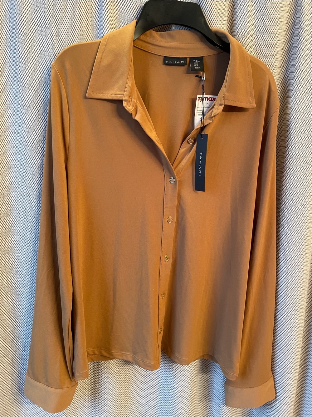 Tahari Women’s Button-Down Shirt in Camel Brown